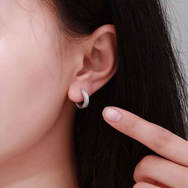 QYT Fine Jewelry S Sterling Sier Moissanite Earring High-end Ins Design Full Dia Hoop Earrings