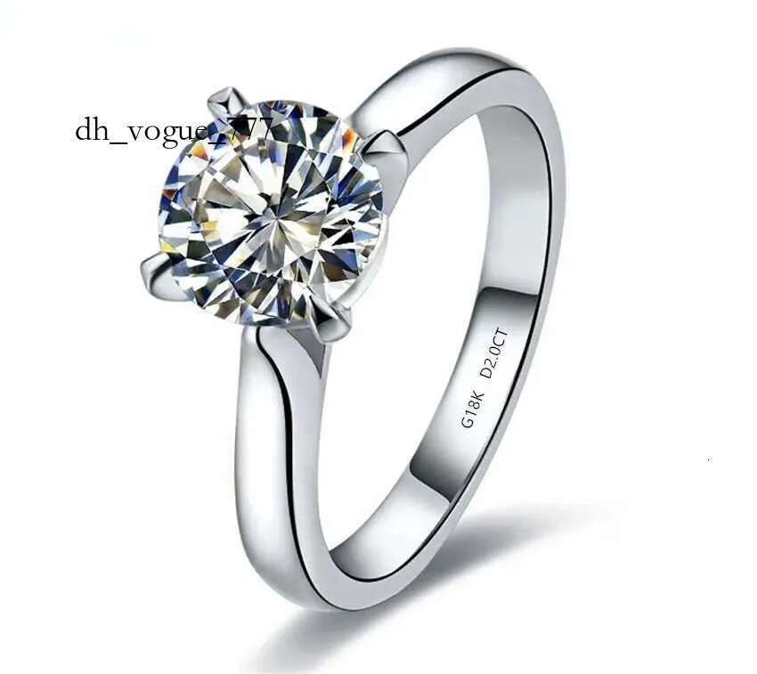 Solitaire Solid White Gold AU750 2CT Round Moissanite Dia Women Wedding Engagement Ring Best Anniversary Day Gift For Girl d240419