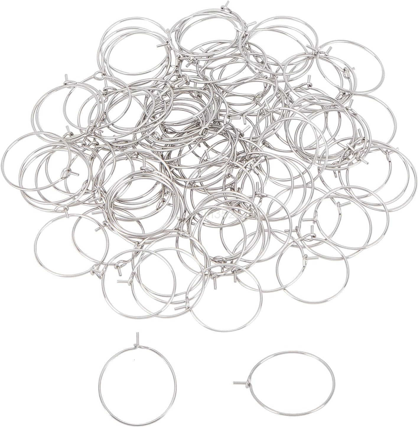100pcs 20mm Hypoallergenic Stainless Steel Hoop Earring Golden Wine Glass Charm Rings 07mm Pin Earring Beading Hoop for Women Dangle Hoop Earrings Mak
