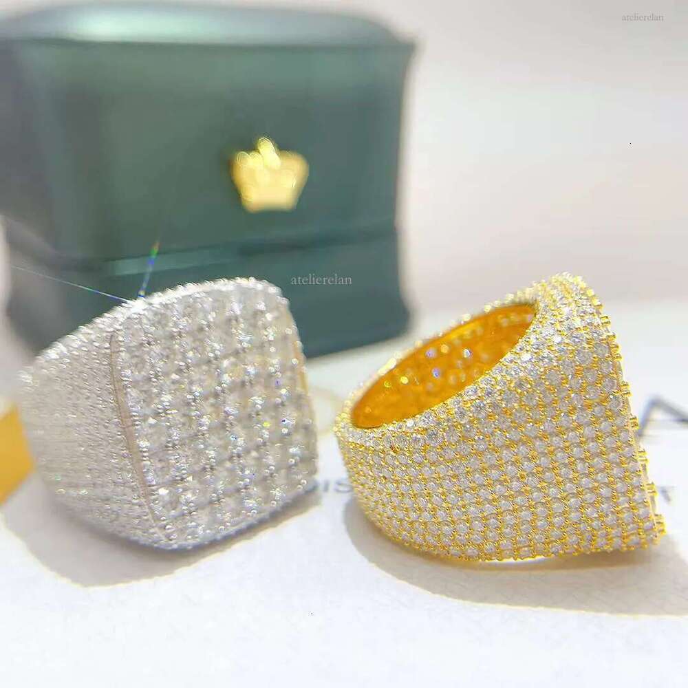 Hip Hop Full Moissanite Square Shape Fashion Jewelry Pass Tester Iced Out Sterling Sier Ring