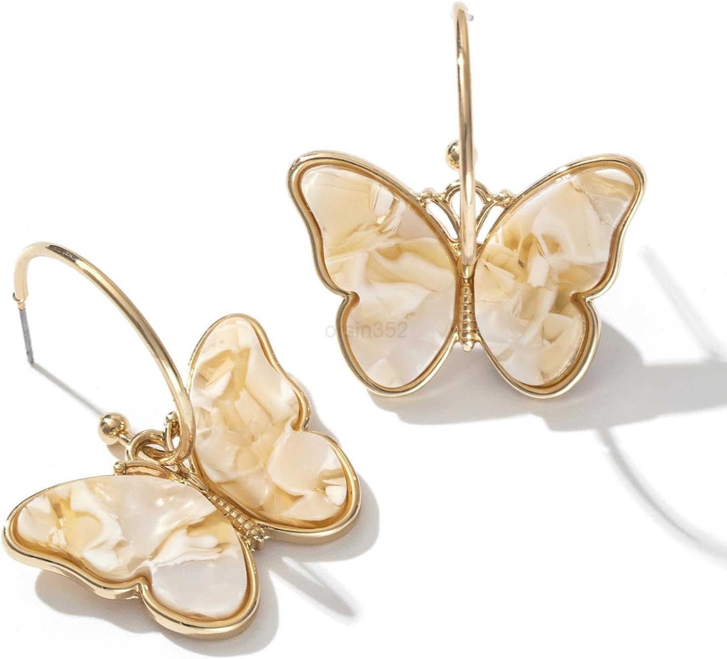 Gold Butterfly Dangle Earrings for Women Lightweight Acrylic Butterfly Dangle Hoop Earrings for Mother Daughter Teen GirlsW250911