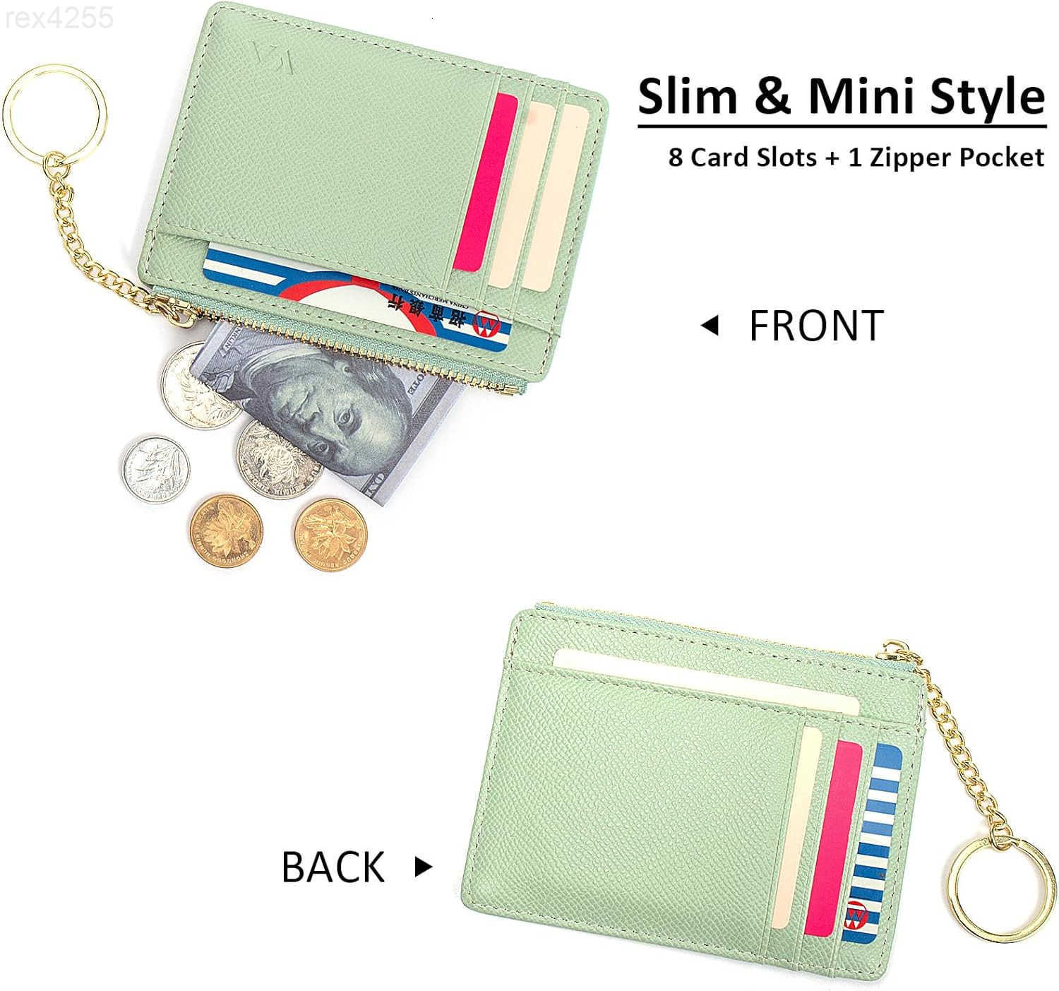 Slim RFID Blocking Card Holder Small Pocket Wallet Keychian Zipper Coin Purse Mini Cash Coin Cards Case for Women MenW250911