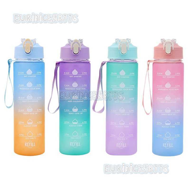 Gradient Color Matte Water Cup Fitness Sports Cup Straw Cup Men and Women Portable Handle Plastic Cup Water Bottle H250911