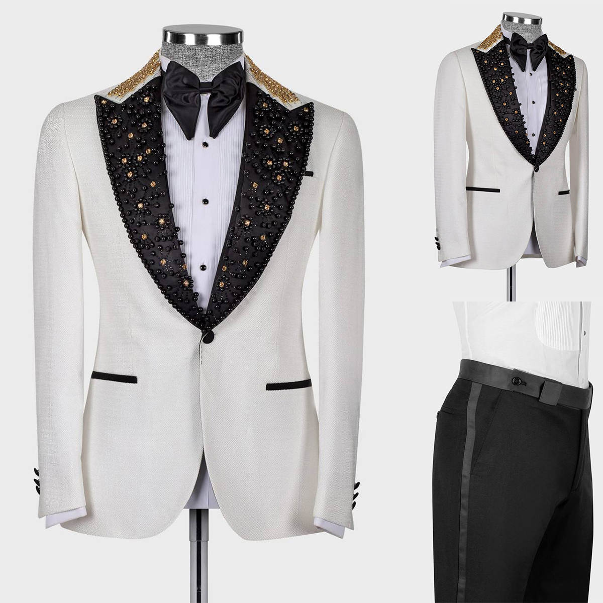 Luxury Beadeds 3 Pieces Men's Suit For Wedding Sequins Jacket Peaked Lapel Single Breasted Prom Male Party Wear Customized