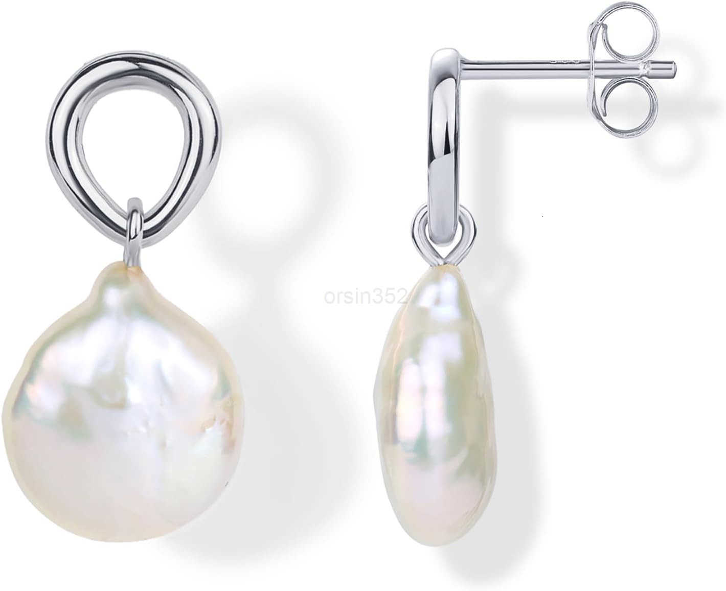 14K Gold Plated Pearl Earrings for Women Pearl Statement Drop Bridal Earrings Sterling Silver Posts Dangle Studs Gold Wedding JewelryW250911