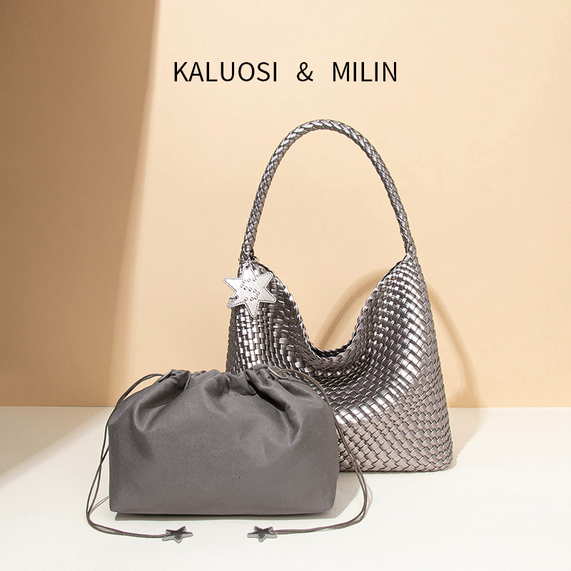 High-end Niche Design Handwoven Large Capacity Tote Casual Lazy Style Shoulder Hanging Commuter Bag