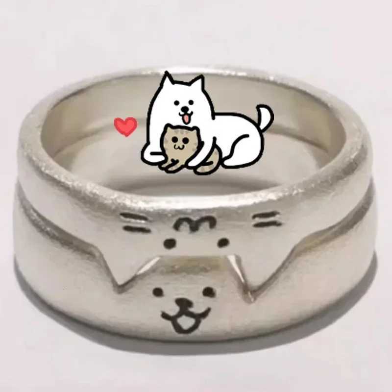 2pcs Cute Animal Dog Cat Rings for Women Men Simple Design Adjustable Cartoon Couple Rings Lovers Girlfriend Wedding Jewelry W250911