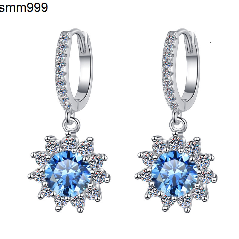 Fine Jewel Flower Shape S925 Silver Design GRA Test Drill Pen 105Ct Blue Pink Color Moissanite Stud Pendants Hoop Earrings
