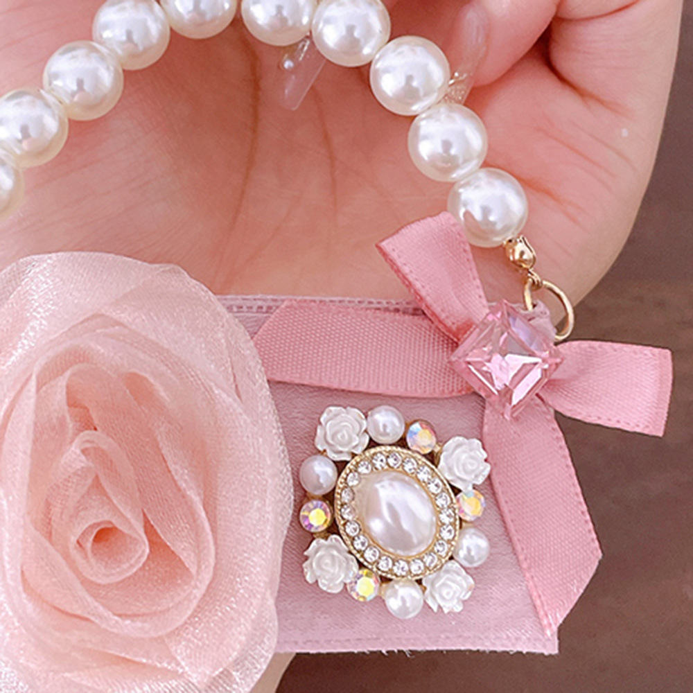 Luxury Camellia Flower Keychain with Bee Pearl Tassel Elegant Rose Gold Bag Charm Pendant Car Key Ring for Women Unique Gift Idea