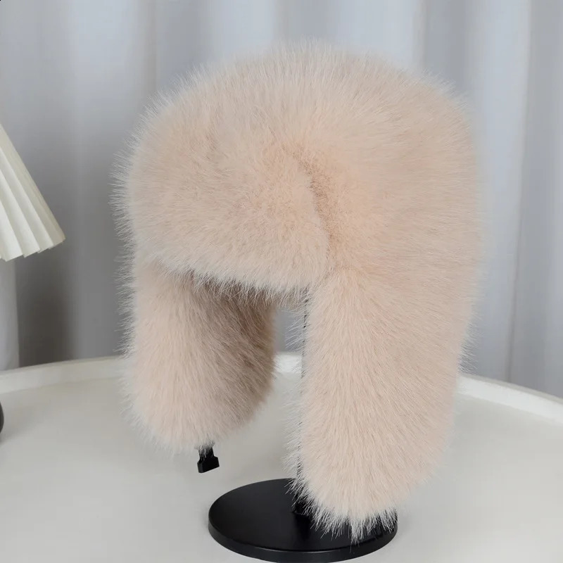 Womens Winter Trapper Hat Faux Fur Plush Cozy Thickened Warm Ear Protection Windproof Cold Weather Snow Outdoor Skiing Cap 250910