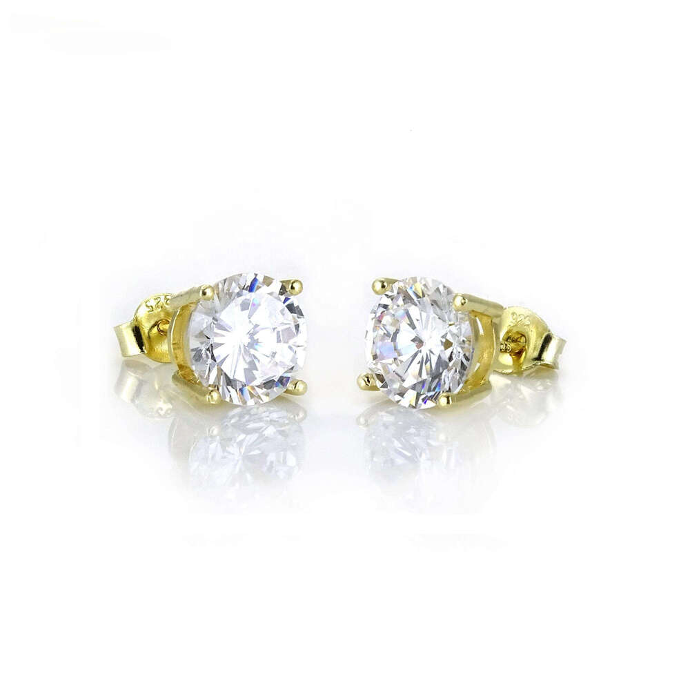 Gold Plated Jewelry 8MM Single Stone Solitaire Sterling Sier Ladies Earrings Moissanite Stud