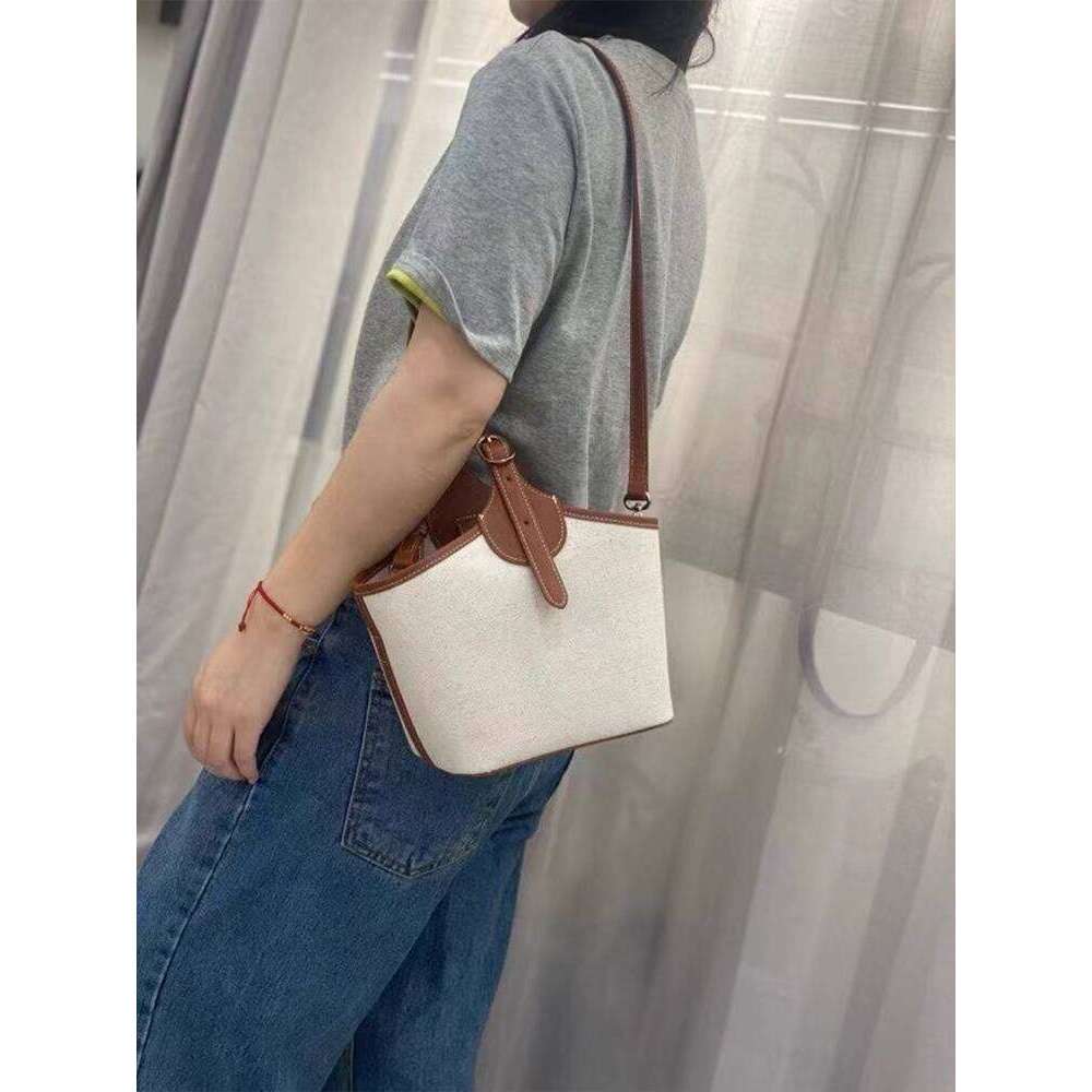 Designer Bag Tote Bag Shoulder Bag Women Summer Literary Style Cowhide Patchwork Cotton Linen Handbag Bucket Shoulder Crossbody Bag