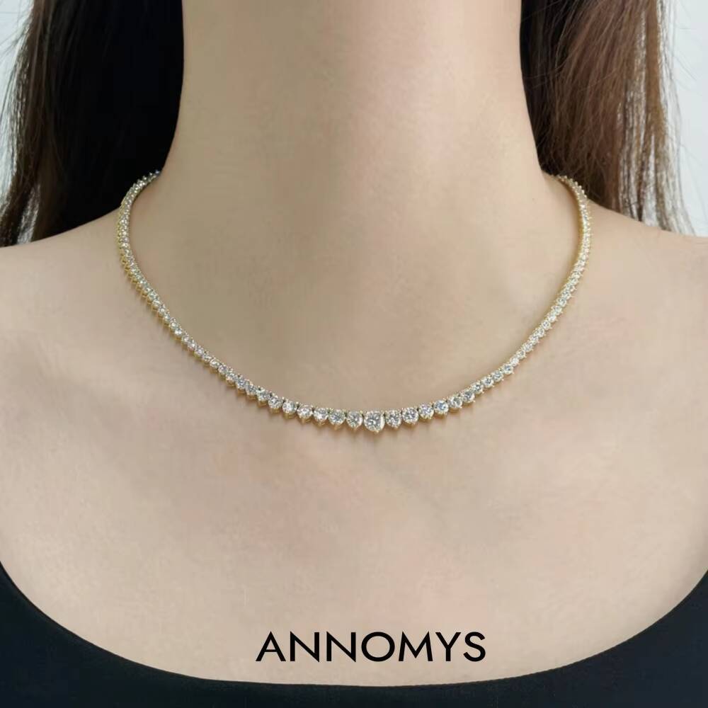 18K Gold Plated Moissanite Tennis Necklace Dazzling Diamond Cut Chain Luxury Gift Jewelry for Women