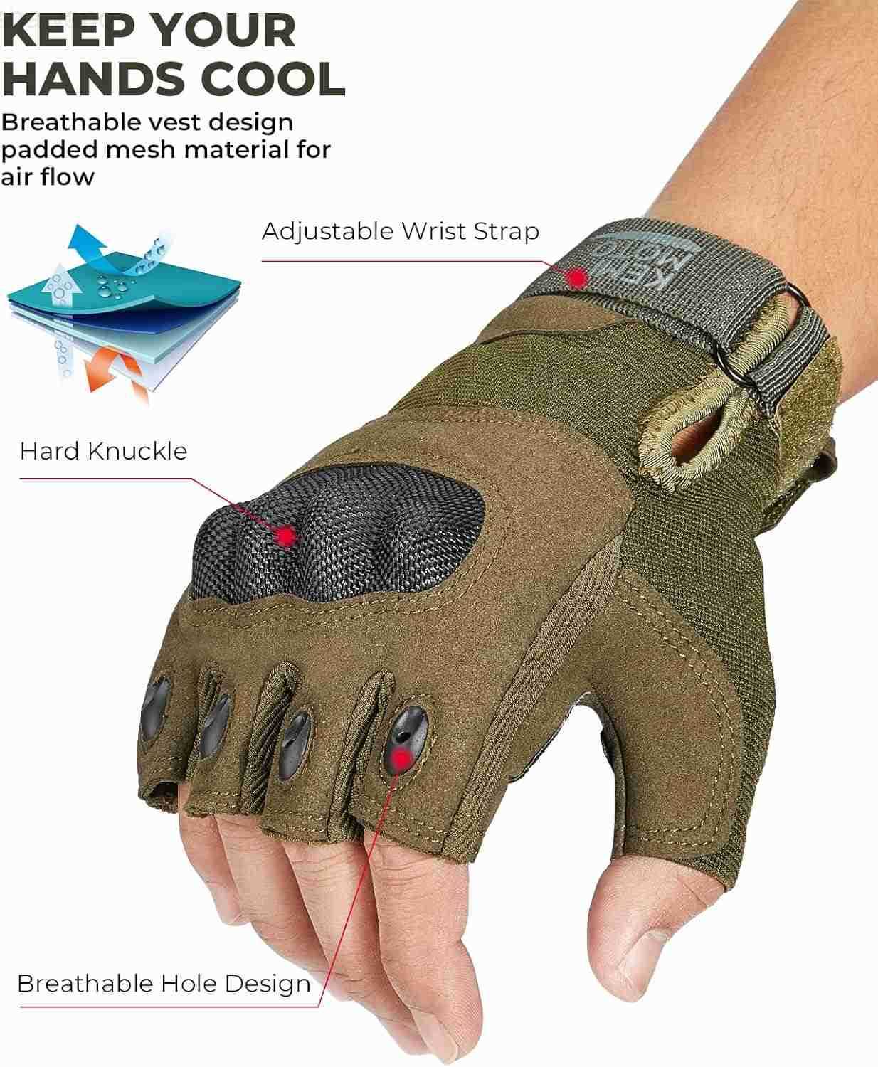 Fingerless Tactical Gloves for Men Motorcycle Gloves for Outdoor Work Sports Fingerless Cycling Gloves for Hunting Hiking CampingW250911