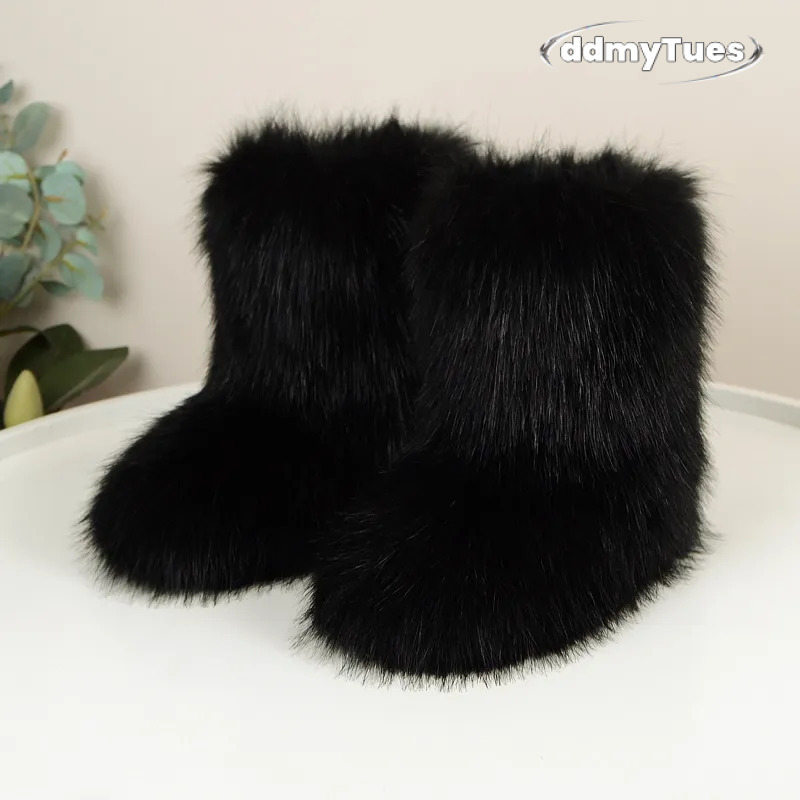 Fashion Fluffy Boots Plush Winter Booties Girl Women Snow Boot Ankle High Fur Platform Walking Sneakers TUES