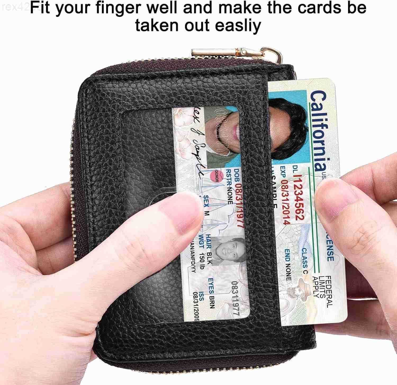 Credit Card Wallet Genuine Leather Zipper Coin Pockets Card Cases Holder for Men Women RFID Blocking KeyChain Wallet Compact SizeW250911