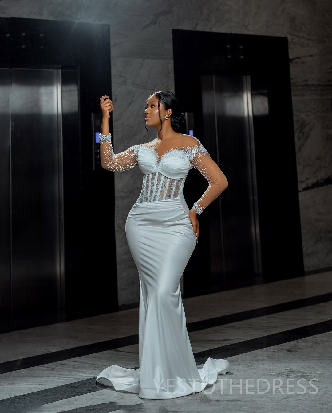 2025 Aso Ebi African Wedding Dress Bridal Gowns For Bride Mermaid Sheer Neck Illusion Beaded Lace Pearls Ruffles Appliqued Lace Wedding Gowns For Blac