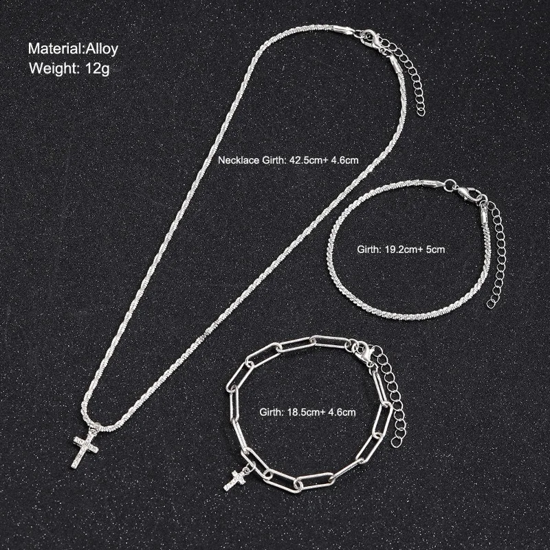 Sparkling 925 Sterling Silver Gypsophila Necklace Bracelet Set For Women Zircon Cross Pendant Three Piece Jewelry Set 250910
