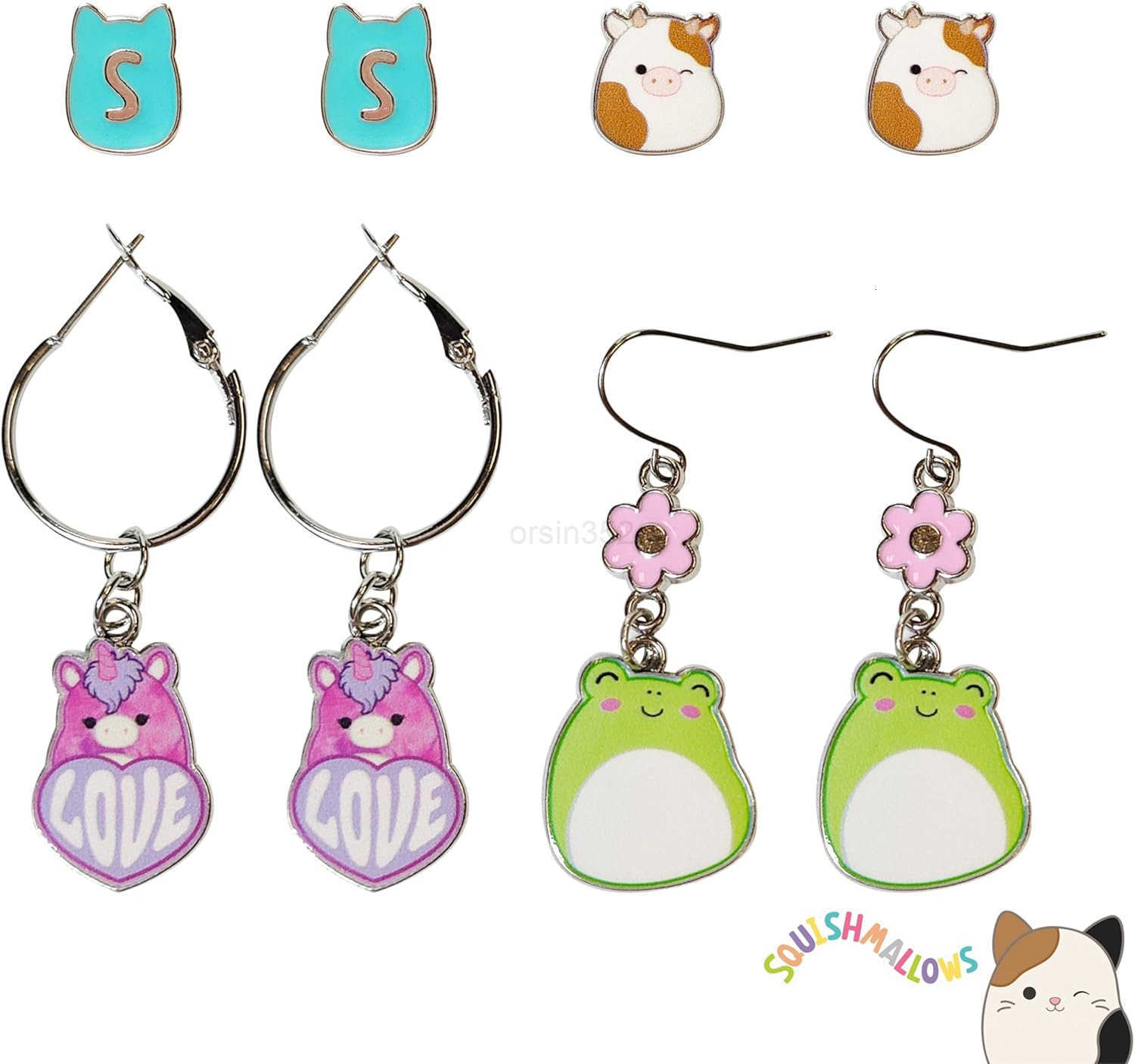 Hypoallergenic Earrings for Girls Stud and Fishhook Drop Sets with Charms One Size Fits All Ages 8W250911