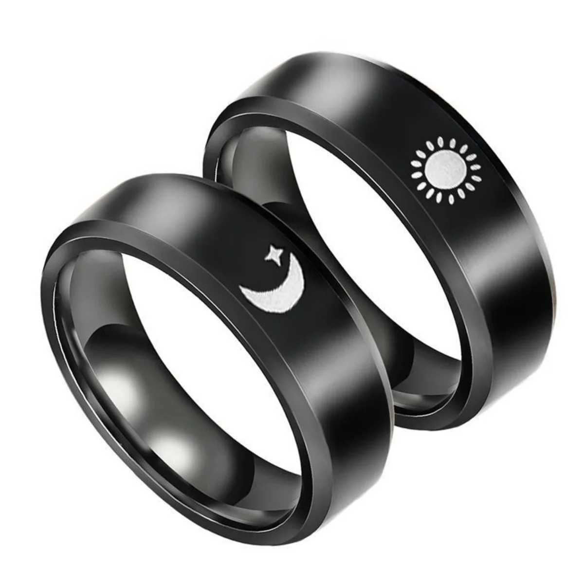 Black Color Stainless Steel Sun Moon Couple Rings For Women Men Minimalist Trendy Star Moon Sun Knuckle Ring Anniversary Jewelry W250911