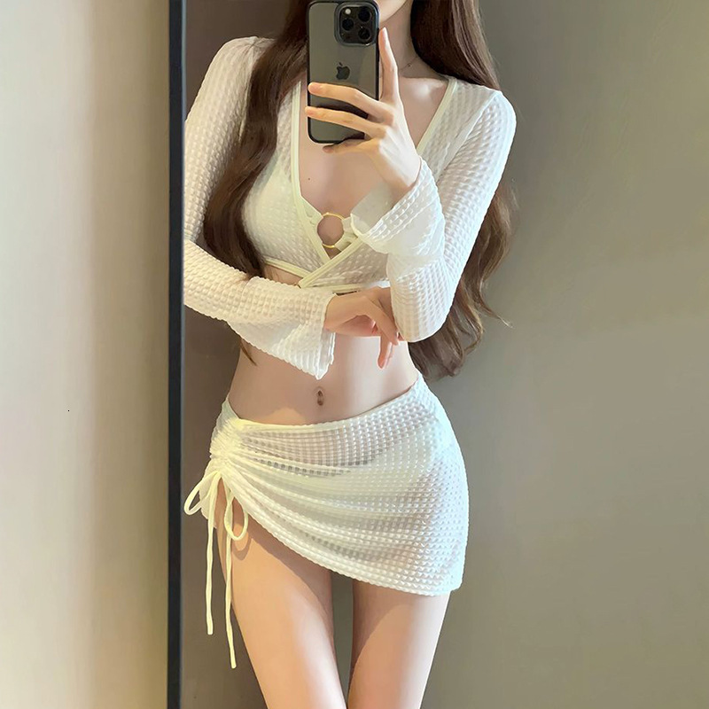 2025 New Swimsuit Bikini Women Four-piece separates fashion Skirt Hollow Conservative Seaside Hot Spring