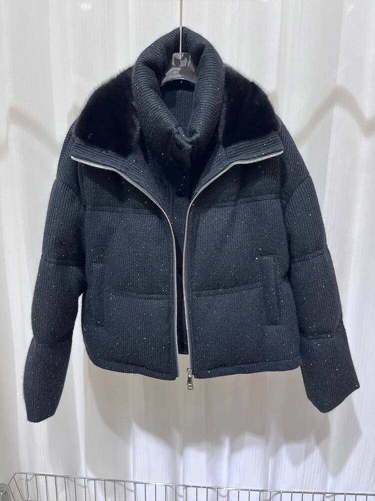 Fashion Women Winter Real Mink Fur Collar Natural Goose Down Jacket Puffer Jackets Thick Female Outwear Coat Hot Sale