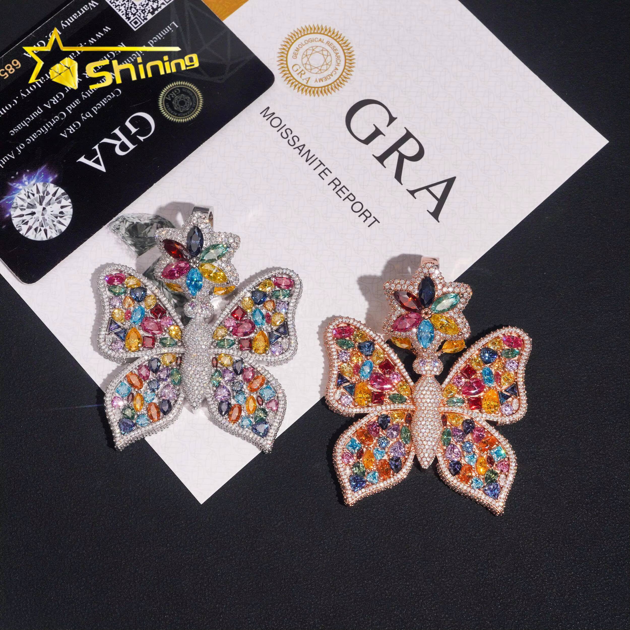 New Design Pass Diamond Test Color Moissnaite Charm Pendant Silver 925 Gold Plated Hip Hop Iced Out Moissanite Butterfly Pendant