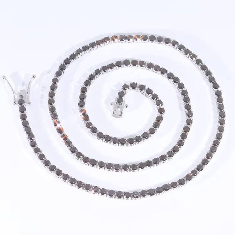 Hiphop Jewelry 3mm Black Tennis Bracelet Necklace With VVS Moissanite Pure Silver 925 Tennis Chain