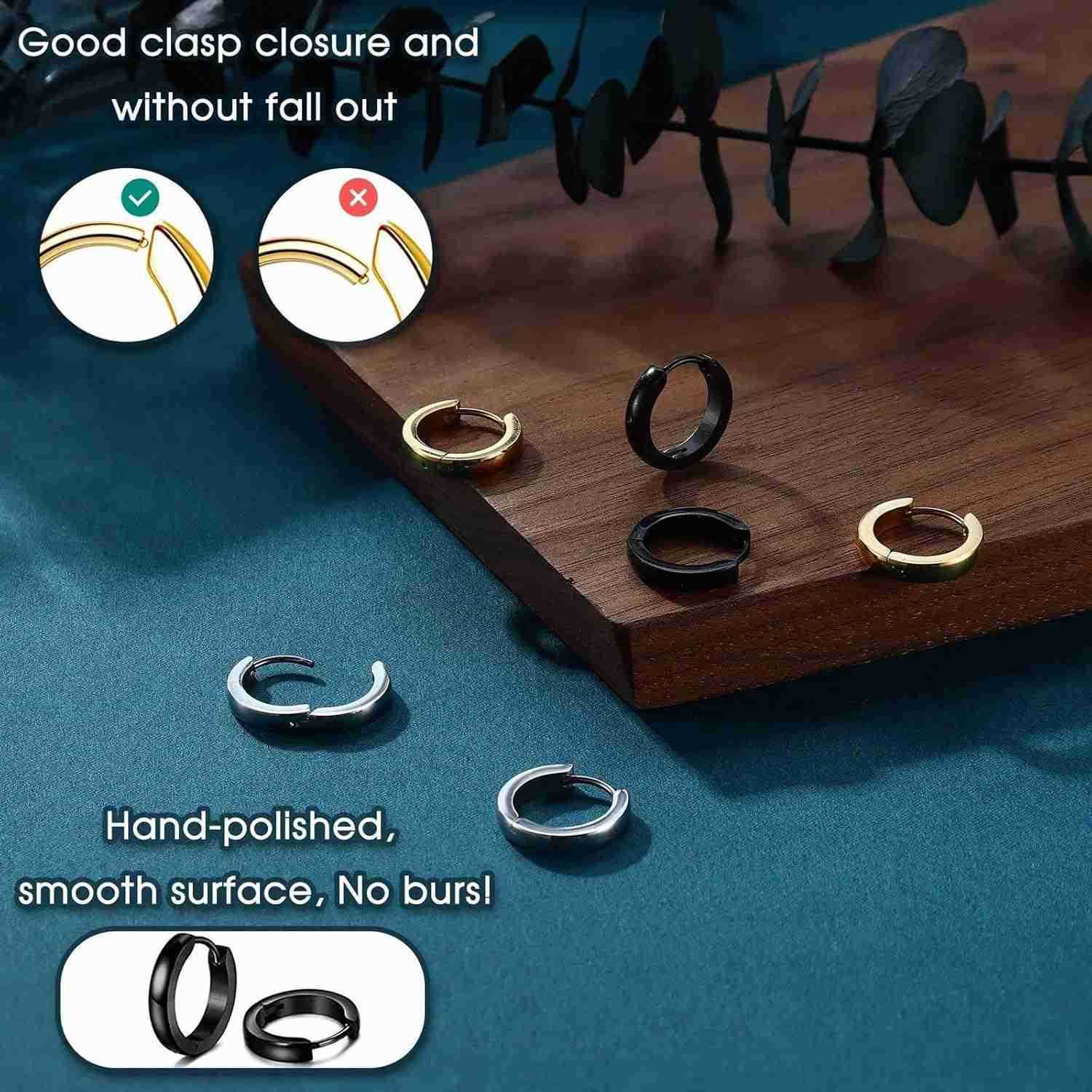 Hypoallergenic Small Hoop Earrings for Men Women 316L Surgical Stainless Steel GoldSilverBlack Hoop Earrings for Sensitive Ears Mens Hoop Huggie Earri