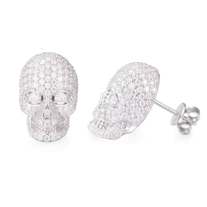 Fashion Skull S Sterling Sier Moissanite Stud Earrings Screw Back GRA Certificated Can Dia Test Jewelry