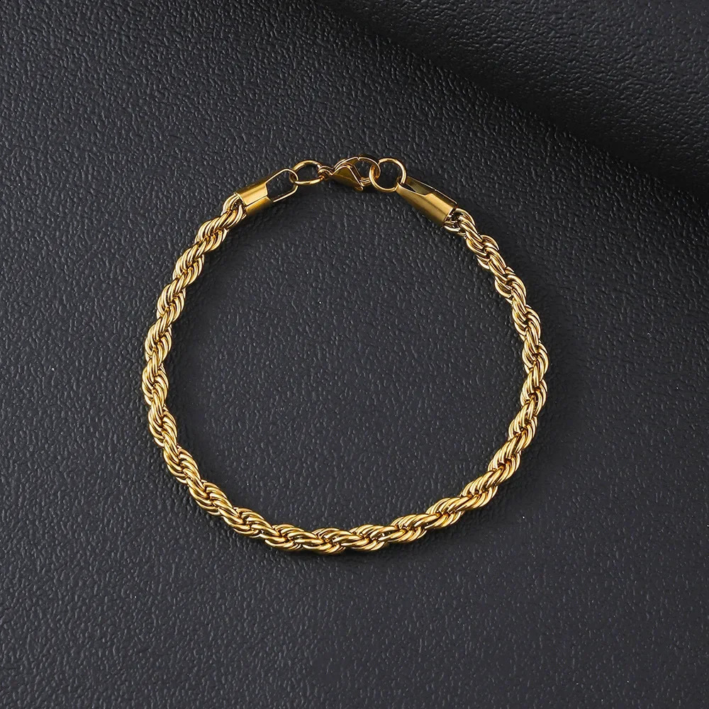 Stainless Steel Bracelet For Women Men 23456MM Gold Color Twisted Rope Chain Bangle Fashion Never Fade Jewelry Accessories 250910