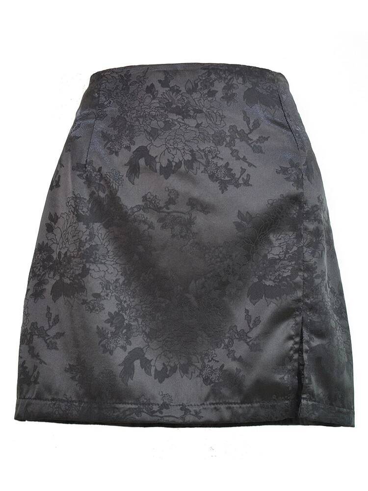 Women Summer Elegant Jacquard Satin Short Sexy Waist Split Mini Vintage Zipper Skirt High Street dongdumaoyi