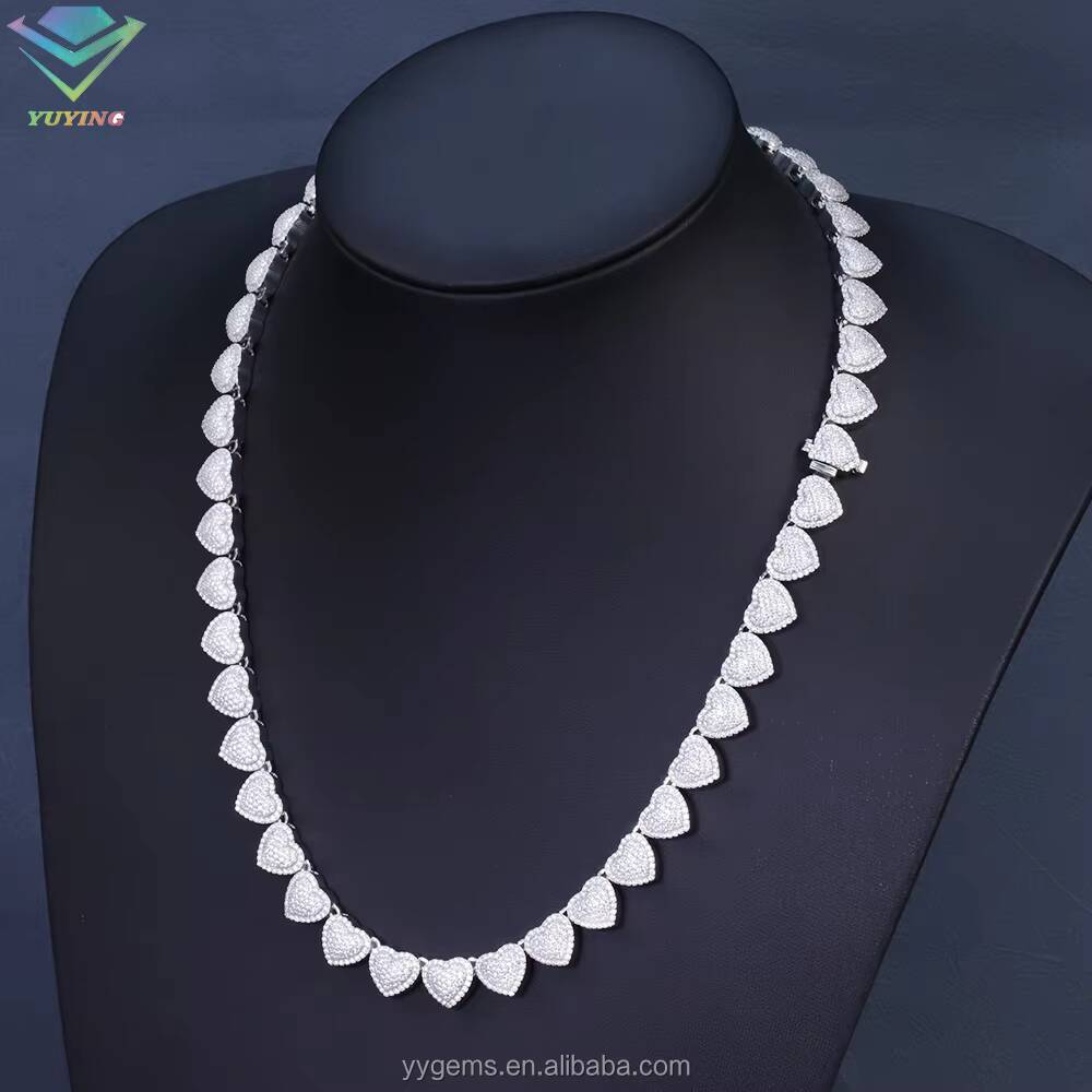 Yu Ying Heart Shape Necklace S925 Sterling Silver Gold Plated VVS Diamond Cuban Link Chain for Mens Hip Hop