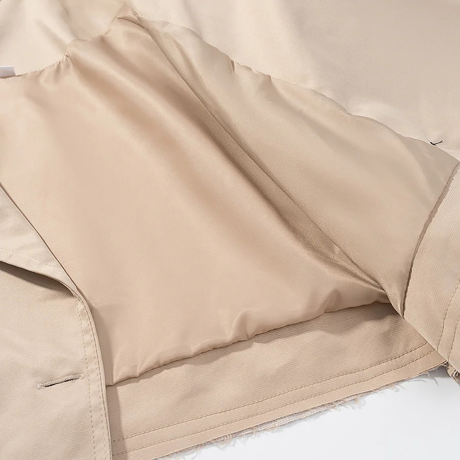 MYSTZA autumn womens fashion versatile loose casual button belt longsleeved windbreaker short jacket 250911