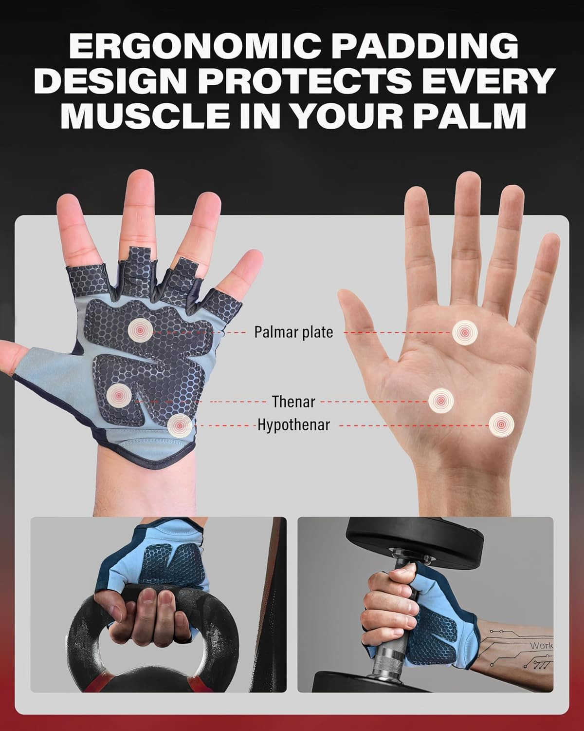 Workout Gloves for Men WomenWeight Lifting Gloves with Breathable Gel Padded Excellent Grip for Gym ExerciseCyclingWeightliftingFitness TrainingPullW2