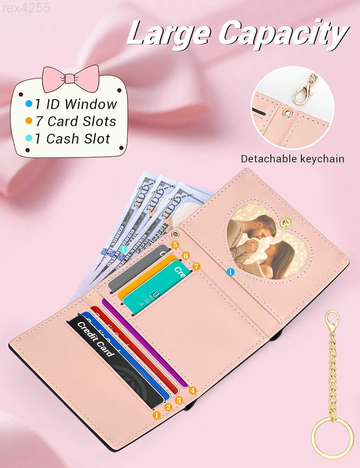 Coquette Bow Wallet for Women Small Slim Trifold Womens Wallet with Key chain Cute Aesthetic Card Holder ID Window for Girl WhiteW250911