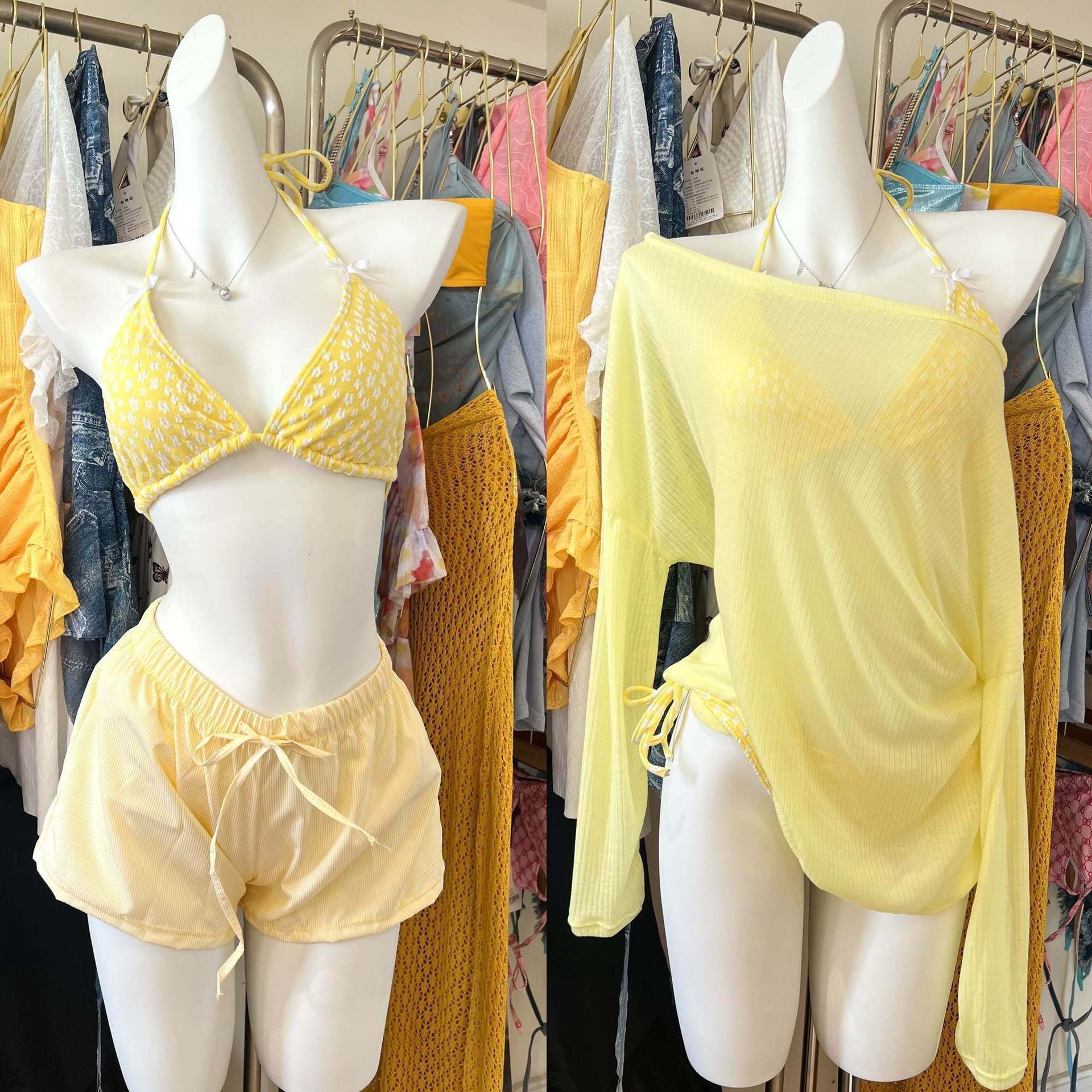 High-End Bikini Conservative Loose Sunscreen Cover-Up Korean Style Ins Hot Girl Vacation Swimwear Four-Piece Set Swimsuit for Women