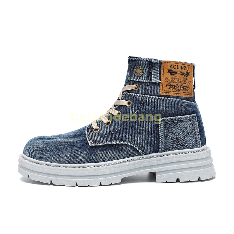 Casual High-top designer boots Mens martin boots Breathable Cloth Spring and Fall ankle boot Trendy Non-slip platform Retro Denim mens shoes Size 39-4