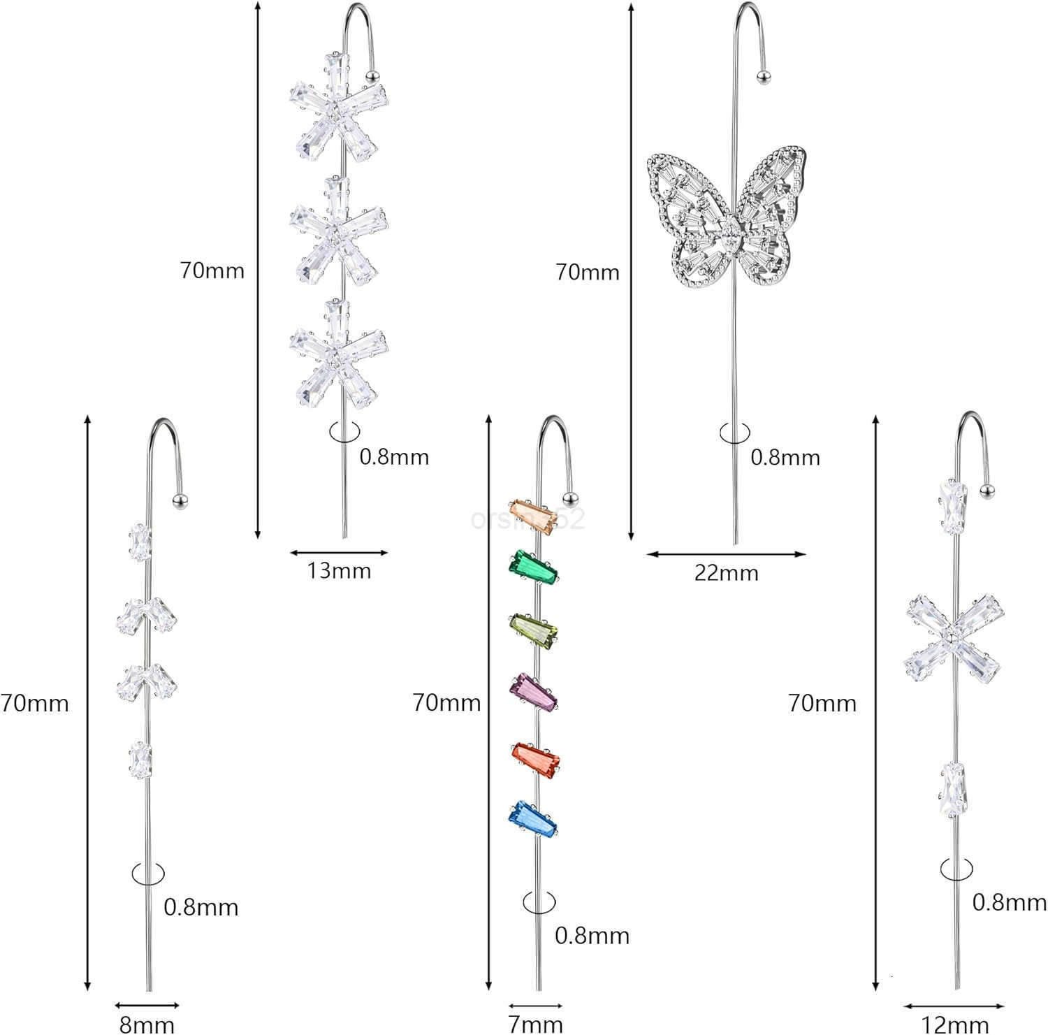 Ear Crawler Helix Hook Earrings for Women Hypoallergenic Surgical Steel Ear Cuff Snowflake Lightning Bolt Rhinestone Designs Trendy ClipWrap Jewelry f