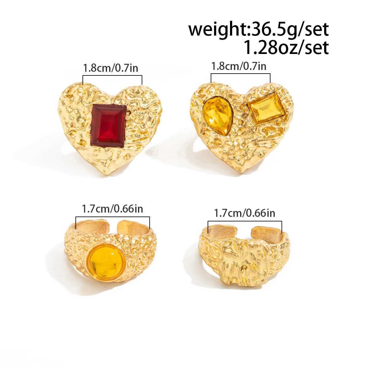 Ingemark 4PcsSet Vintage Exquisite Rhinestone Love Heart Rings for Women Irregular Adjustable Open Rings Party Jewelry Gifts W250911