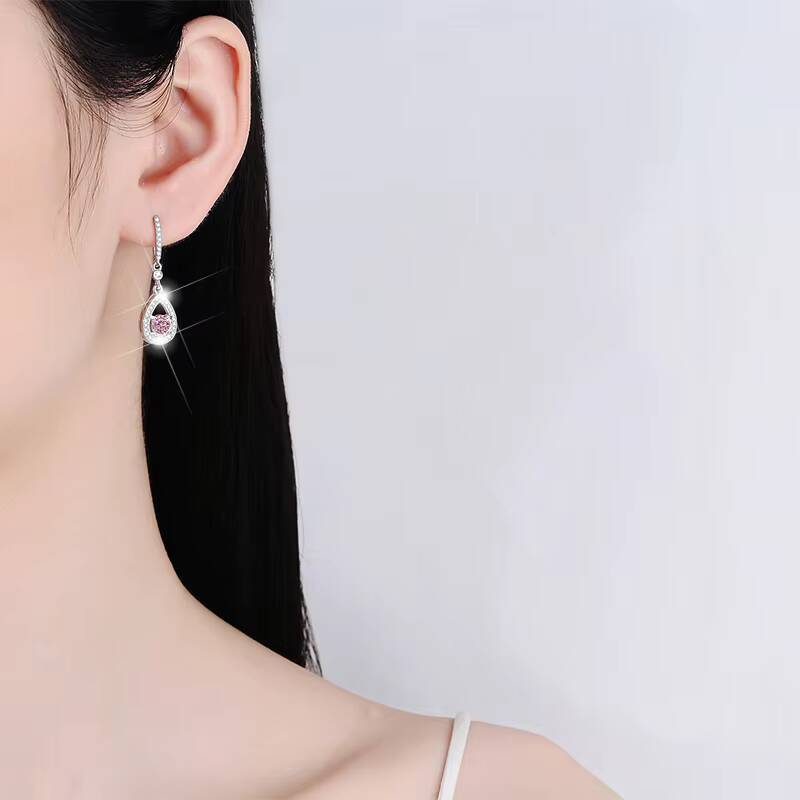 Fine Jewel New Design Round Shape S925 Silver Test Drill Pen 1205Ct Blue Pink Color Moissanite Dangle Earrings