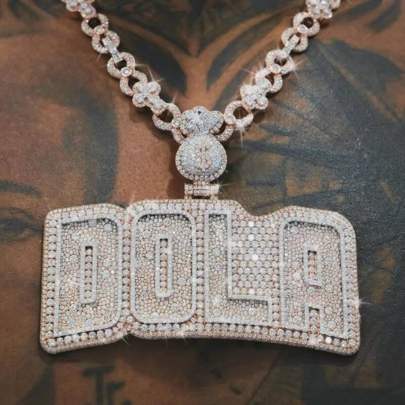 Iced Out Hip Hop Jewelry Mans 925 Sterling Silver VVS Moissanite Diamond Custom Design Letter/Number/Name/ Necklace Pendant