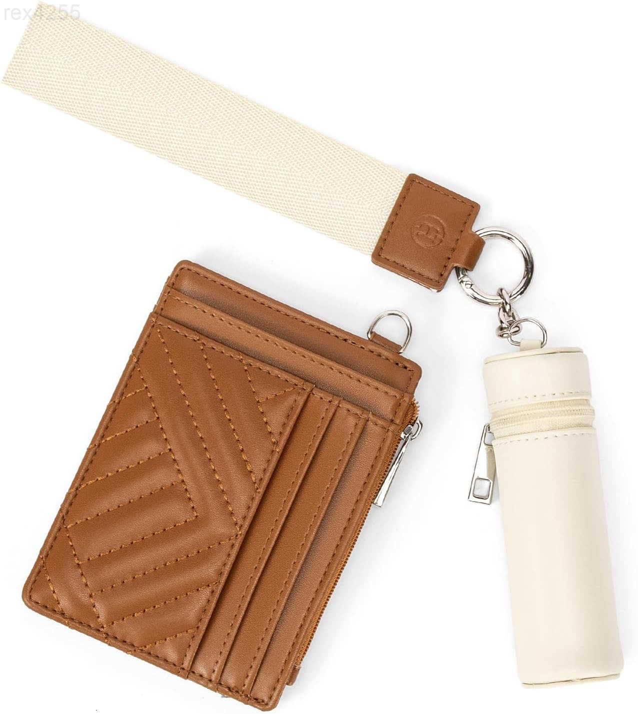 Keychain Wallet RFID Leather Credit Card Holder Wristlet Wallets for Women with Coin Purse Lipstick Case BeigeBrownW250911