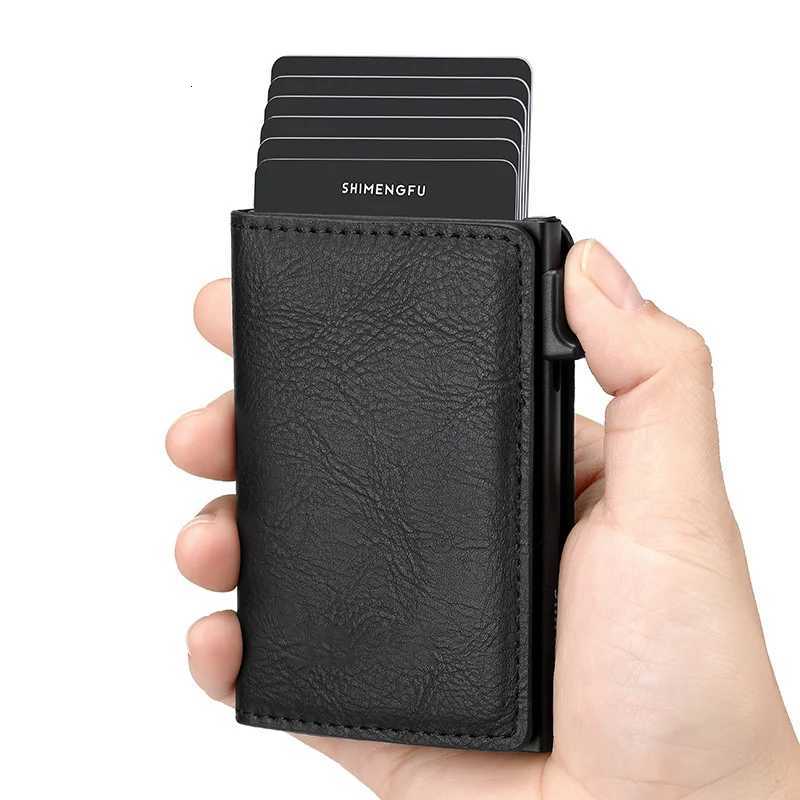 Fashion Metal Aluminum Leather ID Card Holder MultiFunction Designer Bank Card Men Wallet Business PopUp Cardholder Women W250911