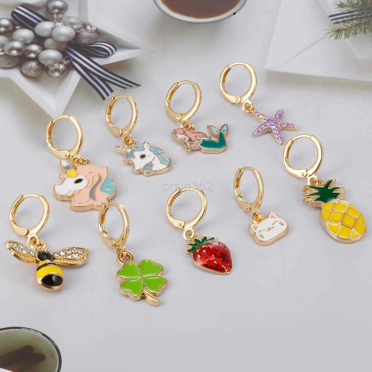 Hypoallergenic Huggie Hoop Earrings with Charm Cute Small Dangle Hoop Earrings Set 1020 PairsW250911