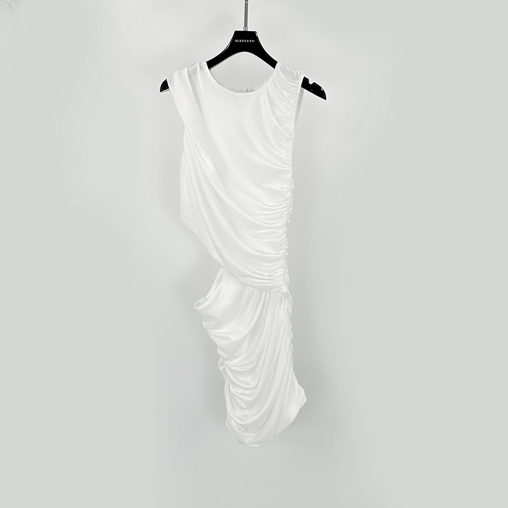 L422035 High-waisted French elegant sleeveless mid-length pleated hip skirt