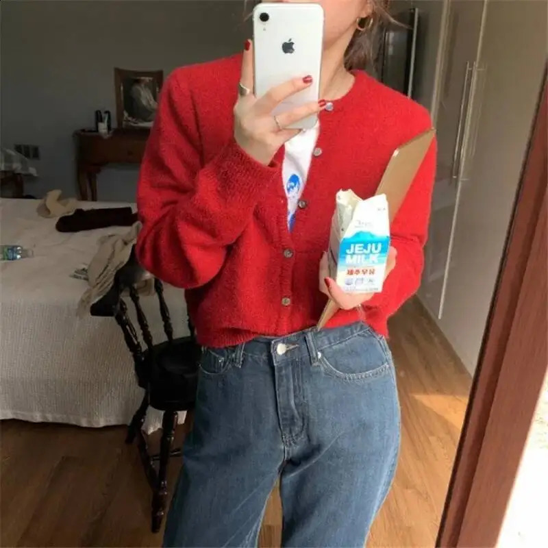 2026 Y2K Autumn Winter Warm Korean Single Breasted Sweater Cardigan Women Long Sleeve Casual Jumpers Knitted Tops Outwear 250911