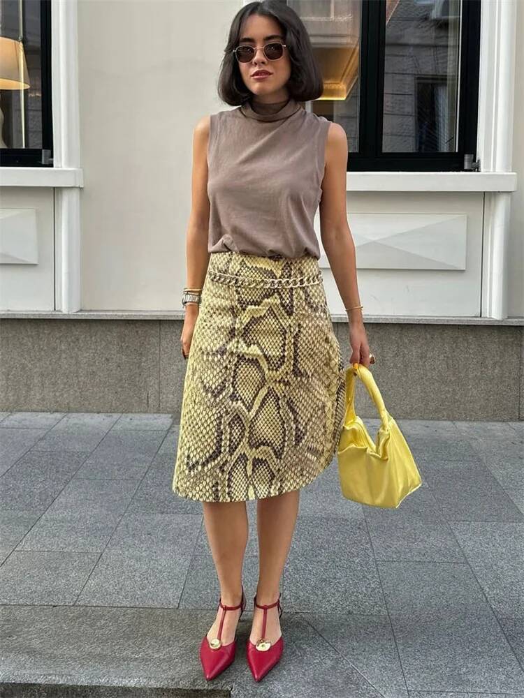Tossy Snakeskin Printed Fashion Women's High Waist Slim Contrast Patchwork Commute Streetwear Female Vintage Y2k Skirt dongdumaoyi