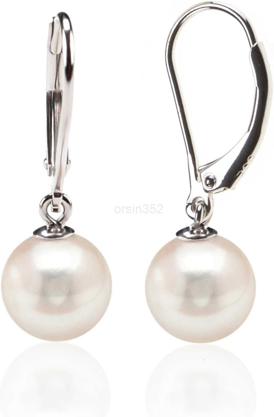 Sterling Silver Simulated Shell Pearl Earrings Leverback Dangle StudsW250911