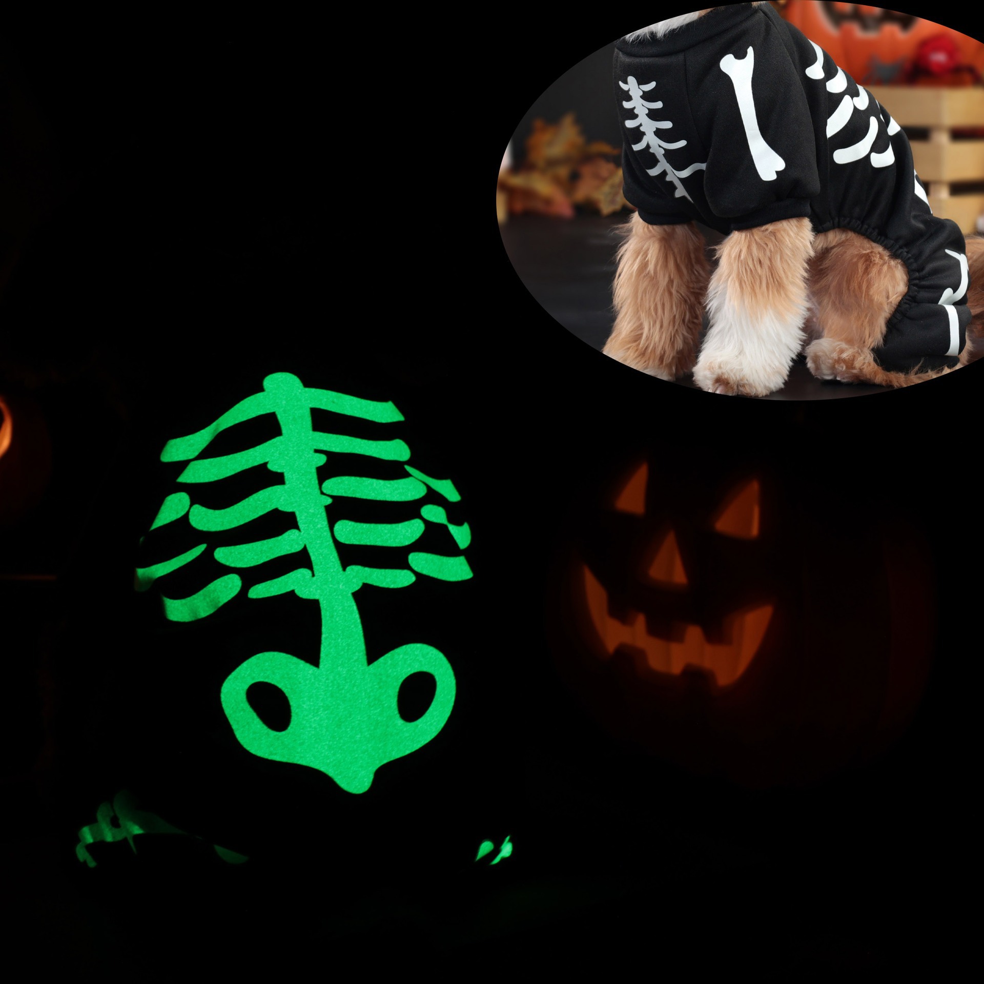 Halloween Glow-in-the-Dark Skeleton Dog Onesie, Pet Jumpsuit with Luminous Skull Print, for Dogs 1.5-8kg, Perfect for Halloween Parties, Festive Event